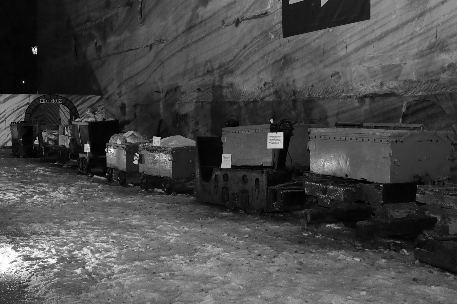 a black and white photo of a bunch of boxes